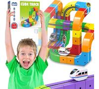 Clickrail Electric Train Set Flexible Race Track for Kids 4 6 7 8, 123 Pcs Car Track for Toddlers 3-5, Building Toy Train Track Gravity-Defying 3D Embedded Layouts & Motorized Car, STEM Learning Gift