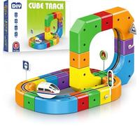 Clickrail Electric Train Set for Kids, Flexible Race Track with 360-Degree Loops & 3D Embedded Layouts, Motorized Rail Cube Building Toy Gift