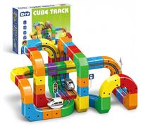 Clickrail Electric Train Set for Kids, Flexible Race Track with 360-Degree Loops & 3D Embedded Layouts, Motorized Rail Cube Building Toy Gift