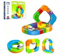 Clickrail Electric Train Set, Magic Rail Cube Train Set, Track Fusion, 3D Embedded Layouts Train Track Set with Gravity-Defying Motorized Train, Gifts for Kids Boys Girls(51PCS)