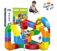 Clickrail Electric Train Set,Magic Rail Cube Train Set,Track Fusion Toy,3D Embedded Layouts Track Sets,With Gravity-Defying Motorized Trains,DIY Cube Rail Building Toy Gifts for Kids (81PC)