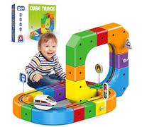 Clickrail Electric Train Set, Magnetic Track Fusion Train Toy, DIY Cube Track with Gravity-Defying Motorized Trains, 3D Embedded Layouts Trains Track Set Birthday Gifts for Kids Boys Girls
