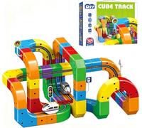 Clickrail Electric Train Set, Track Fusion Toy, 3D Embedded Layouts Cube Track, Gravity-Defying Motorized Car & Magic Rail Cube Train Set, Christmas Birthday Gifts for Kids Boys Girls (123PCS)