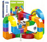 Clickrail Electric Train Set, Track Fusion Toy, 3D Embedded Layouts Cube Track, Gravity-Defying Motorized Car & Magic Rail Cube Train Set, Christmas Birthday Gifts for Kids Boys Girls (81PCS)
