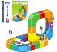 Clickrail Electric Train Set - Track Fusion Train Toy, Magic Rail Cube Train Set, DIY Cube Track with Motorized Train, 3D Embedded Layouts Track Toy, STEM Learning Gift for Kids Boys Girls(51PCS)