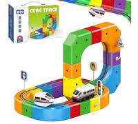 Clickrail Electric Train Set, Track Fusion Train Toy, Magic Rail Cube Train Set, with Gravity-Defying Motorized Train, DIY Cube Track, Flexible Race 3D Building Tracks for Kids(51pcs)