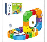 Clickrail Elektro-Eisenbahnset, Track Fusion Spielzeug, Magic Rail Cube Eisenbahnset mit motorisierter Lokomotive, die der Schwerkraft trotzt, 3D-Etagenbahnstrecke (51pcs)