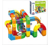 Clickrail Elektro-Eisenbahnset, Track Fusion Spielzeug, Magic Rail Cube Eisenbahnset mit motorisierter Lokomotive, die der Schwerkraft trotzt, 3D-Etagenbahnstrecke (123pcs)