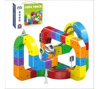 Clickrail Elektro-Eisenbahnset, Track Fusion Spielzeug, Magic Rail Cube Eisenbahnset mit motorisierter Lokomotive, die der Schwerkraft trotzt, 3D-Etagenbahnstrecke (81pcs)