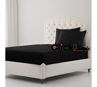 clicktostyle Polycotton Percale Fitted Sheets Non Iron Easy Care ~I~ Pair of Pillow Cases Sold Separately ~l (Double, Black)