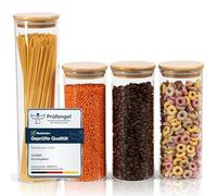 CLIDOR Storage Jars with Lid, Round, Set of 4, 1 x 1200 ml and 3 x 800 ml, Increased Glass Strength, Storage Jars with Lid, Airtight, Storage Box Kitchen for All Food, Kitchen Organiser