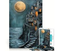 Cliff City And Full Moon Jigsaw Puzzles 1000 Pieces for Teenagers Reason Boost Vivid Print Enjoyable Challenge Festive Gift (38x26cm)