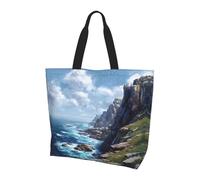 Cliff Coast Print Large Women Tote Bag,Stylish Waterproof Ladies Shoulder Bag, Folding Beach Travel Bag for Work,Shopping