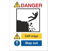 Cliff Edge Falling Risk Outdoor Exclusion Warning Sign, Sturdy Tin Plate, Mountain Quarry Outdoor Dangerous Area Safety Reminder Marker, 8x12 Inch