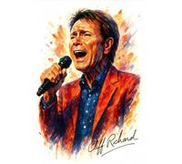 Cliff Richard Autographed Splash Art Watercolour Print. (A4 PRINT ONLY)