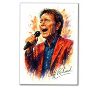 Cliff Richard Watercolor Art Print, Music Legend Portrait, Vibrant Orange and Blue Splash Art, A4 Unframed Print