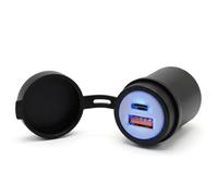 Cliff Top Aluminum DIN Hella Plug to USB Charger Adapter, 28W Motorcycle USB Charger with PD USB-C and QC 3.0 USB, Compatible with BMW Ducati Triumph Motorcycles