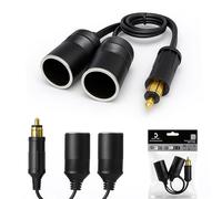 Cliff Top DIN to Dual Cigarette Lighter Adapter, 12V/24V Hella DIN to Cigarette Plug Adapter with Extension Cable, Motorcycle Splitter for BMW, Triumph, Touring Bikes, Cars and Trucks