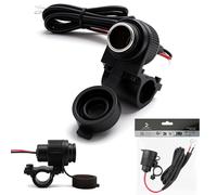 Cliff Top Heavy Duty Waterproof Motorcycle Cigarette Lighter Adapter Female Socket Power Charger + 3.3 Amp Dual USB Car Charger for 7/8-1" Handlebar ATV UTV Smart Phone GPS Tablet Camera