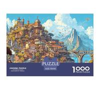 Cliff Town Jigsaw Puzzles Puzzles for Adults Kids. 1000 Piece Mountain River Whimsical Challenge Toy Educational Games Home Decoration for Educational Games Gifts 70x50cm/1000pcs