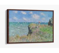 Cliff Walk at Pourville by Claude Monet Canvas Floater Frame Print Picture Art - Walnut Frame 30 inch wide x 20 inch high