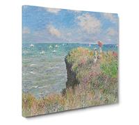 Cliff Walk At Pourville by Claude Monet Canvas Print | Gallery Wrapped 30mm Frame Wall Art | 14x14 inches | Ready to Hang | Impressionist Landscape Picture | Living Room Bedroom Lounge Office