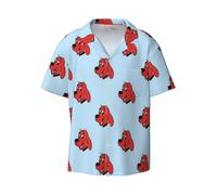 (Clifford The Big Red Dog_12111) Men's Hawaiian Shirts Cuban Collar Vintage Bowling Short Sleeve Button Down Beach Shirt Casual Summer Vacation Wear Retro Tee