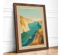 Cliffs and Calm Waters Vintage Framed Wall Art Print A1 (84.1×59.4cm) Walnut, Wall Decor for Living Room, Bedroom, Office & Home, Ready to Hang, Art Gift