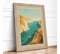 Cliffs and Calm Waters Vintage Framed Wall Art Print A2 (59.4×42cm) Oak, Wall Decor for Living Room, Bedroom, Office & Home, Ready to Hang, Art Gift