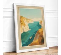 Cliffs and Calm Waters Vintage Framed Wall Art Print A4 (29.7×21cm) White, Wall Decor for Living Room, Bedroom, Office & Home, Ready to Hang, Art Gift