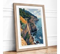 Cliffs at the Edge Coastal Framed Wall Art Print A1 Oak