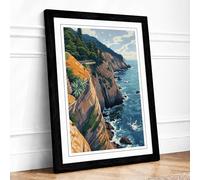 Cliffs at the Edge Coastal Framed Wall Art Print A4 Black