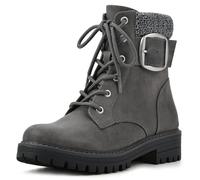 CLIFFS BY WHITE MOUNTAIN Women's Shoes Mentor Block Heeled Lace-Up Ankle Bootie, Charcoal/Fabric, 7 Wide