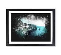 Cliffs Of Moher In County Clare Paint Splash Modern Art Framed Print | A2 Black Framed Wall Art | Ready to Hang | Modern Landscape Picture | Living Room Bedroom Lounge Office