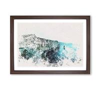 Cliffs of Moher in County Clare Watercolour Framed Print | A2 Walnut Framed Wall Art | Ready to Hang | Modern Landscape Picture | Living Room Bedroom Lounge Office