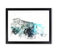 Cliffs Of Moher In County Clare Watercolour Modern Framed Print | A2 Black Framed Wall Art | Ready to Hang | Modern Landscape Picture | Living Room Bedroom Lounge Office