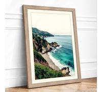Cliffside Coast Coastal Framed Wall Art Print A4 Oak | Ready to Hang, Premium Gi Paper, Fade-Resistant Inks, Securely Packaged, UK Made