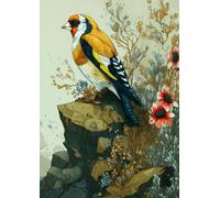 Cliffside Goldfinch Grid Nature Journal - A4 0.5cm (0.196 inch) Diced Paper, 120 Pages: Peaceful Graph Paper Notebook with Ocean & Floral Cover for Bird Lovers, Writers, and Aesthetic Stationery Fans