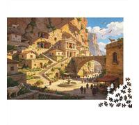 Cliffside Stone House Village 1000 Piece Jigsaw Puzzle Game Paper for Adults Scenic Landscape Relaxing Gift Home Decor Family Fun 52x38cm/1000pcs