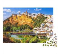 Cliffside Village Sunrise Jigsaw Puzzle 1000 Pieces Recycled Mediterranean Puzzles for boy & girl Parent Child Game Props Developing boy & girl‘s Intelligence Educational 38x26cm/1000pcs