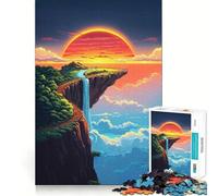 Cliffside Waterfall Landscape Sunset 1000 Piece Jigsaw Puzzles for Adults Cognitive Boost Snug Edge Fun Play Table Accent (50x75cm)