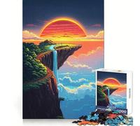 Cliffside Waterfall Landscape Sunset 1000 Piece Jigsaw Puzzles for Adults Cognitive Boost Snug Edge Fun Play Table Accent (50x75cm)