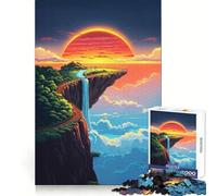 Cliffside Waterfall Landscape Sunset Jigsaw Puzzle 1000 Piece for Teenagers Leisure Game Real Thick Fun Activity Great Gift (38x52cm)