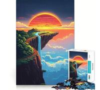 Cliffside Waterfall Landscape Sunset Jigsaw Puzzle 1000 Piece for Teenagers Leisure Game Real Thick Fun Activity Great Gift (38x52cm)