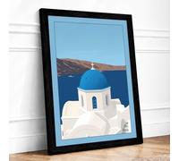 Clifftop Chapel in Blue Coastal Framed Wall Art Print A1 (84.1×59.4cm) Black, Wall Decor for Living Room, Bedroom, Office & Home, Ready to Hang, Art Gift
