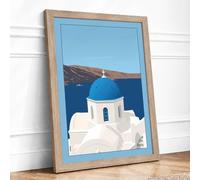 Clifftop Chapel in Blue Coastal Framed Wall Art Print A1 (84.1×59.4cm) Oak, Wall Decor for Living Room, Bedroom, Office & Home, Ready to Hang, Art Gift