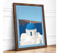 Clifftop Chapel in Blue Coastal Framed Wall Art Print A1 (84.1×59.4cm) Walnut, Wall Decor for Living Room, Bedroom, Office & Home, Ready to Hang, Art Gift