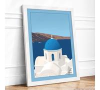 Clifftop Chapel in Blue Coastal Framed Wall Art Print A1 (84.1×59.4cm) White, Wall Decor for Living Room, Bedroom, Office & Home, Ready to Hang, Art Gift