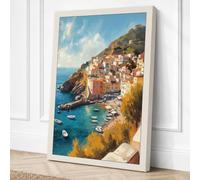 Clifftop Village by the Sea Canvas Wall Art Print 18x12 Inch (46 x 30 cm)