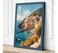 Clifftop Village by the Sea Canvas Wall Art Print 30x20 Inch (76 x 51 cm)